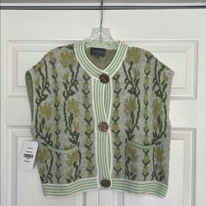 Universal Thread Green and Yellow Patterned Cardigan Vest